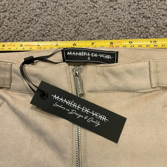 Manière De Voir Ribbed Vegan Suede Moto Leggings Pants Light Beige Y2K sz 8 NWT - Picture 4 of 5
